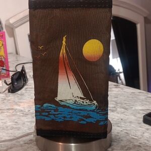 Vintage 80's Wallet Brown Sailboat Themed Phone Stand